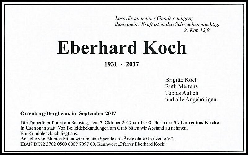 Eberhard Koch verstorben